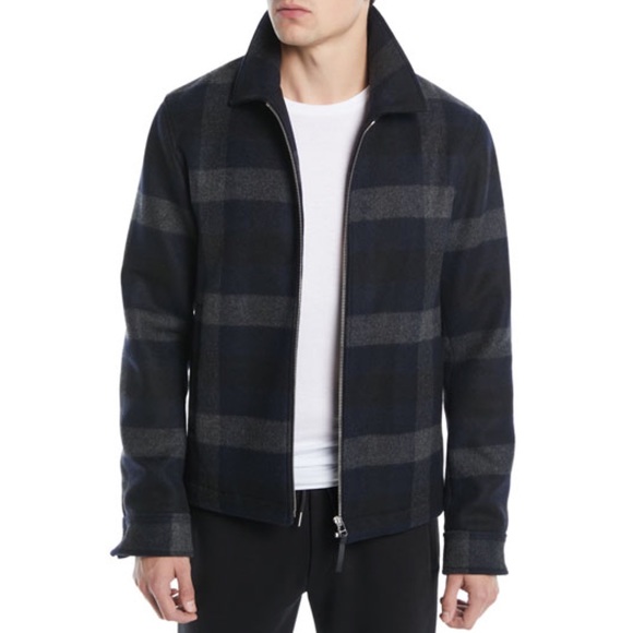 Theory Wyatt Plaid Checked Wool Jacket Navy Gray Size Large - Picture 1 of 7